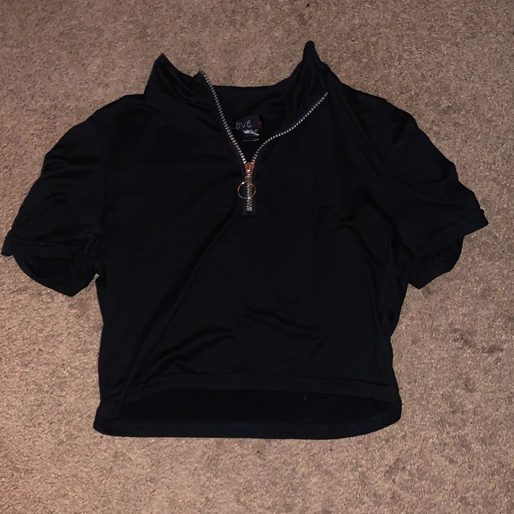 Black soft front zipper crop top from LOVE